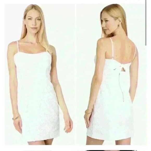 LILLY PULITZER SHELLI Formal Spring dress WHITE MINI EYELET Bow Cutout Size 6 - Picture 1 of 13